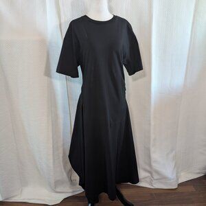 Bailey 44 Black Ruched Asymmetrical T-Shirt Midi Dress Cotton Short Sleeve Large